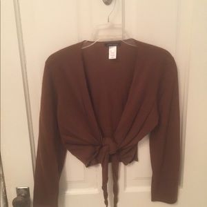 Brown Anne Klein Crop tie cashmere sweater